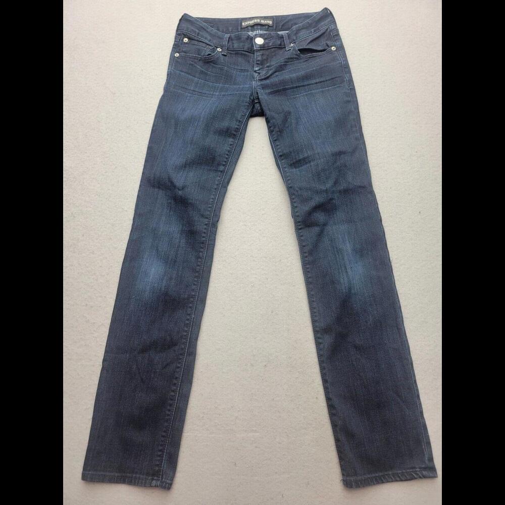 Express Women Jeans 2R Blue Skinny Dark Wash Cotton Blend Low